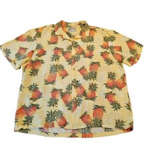 PARADISE FOUND hawaiian shirt xl yellow pineapple surfboard print rayon vintage